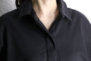 “chico’s” black half button sleeve tie design shirt