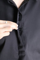 “chico’s” black half button sleeve tie design shirt