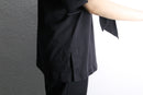 “chico’s” black half button sleeve tie design shirt