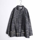 "CHICO'S DESIGN" bluerred&fish design silk shirt jacket