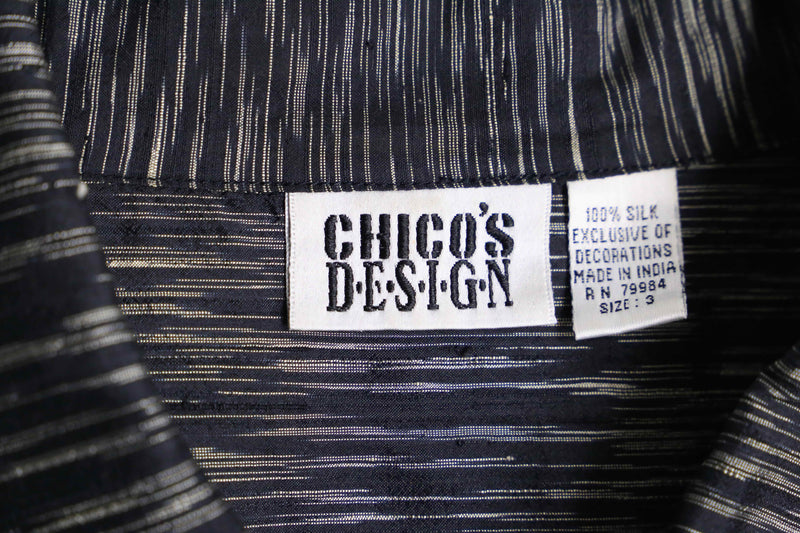 "CHICO'S DESIGN" bluerred&fish design silk shirt jacket