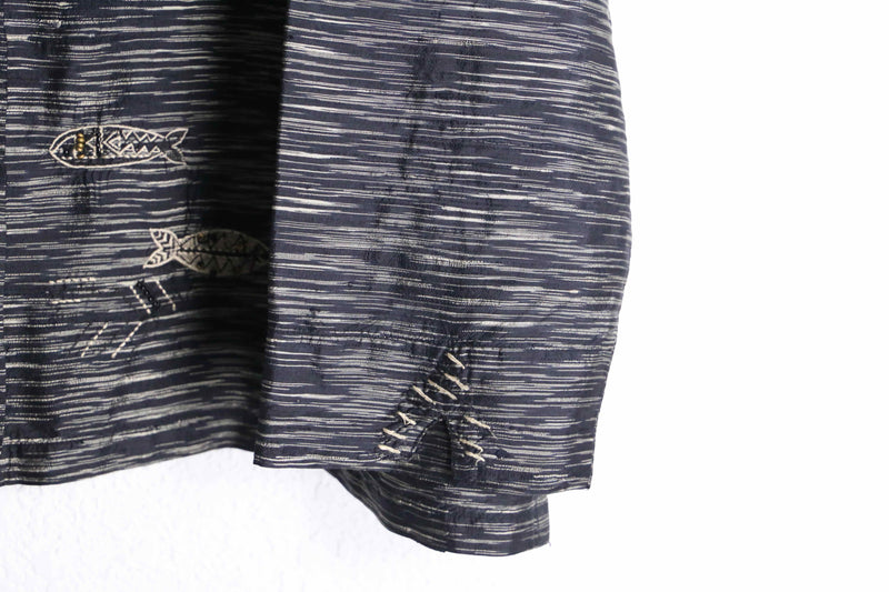 "CHICO'S DESIGN" bluerred&fish design silk shirt jacket
