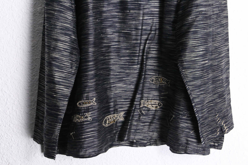 "CHICO'S DESIGN" bluerred&fish design silk shirt jacket