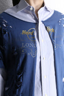 "Re:make" damaged tee docking stripe shirt