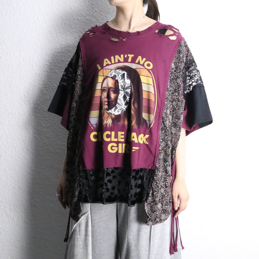 "Re:make" lace ribbon damage tee