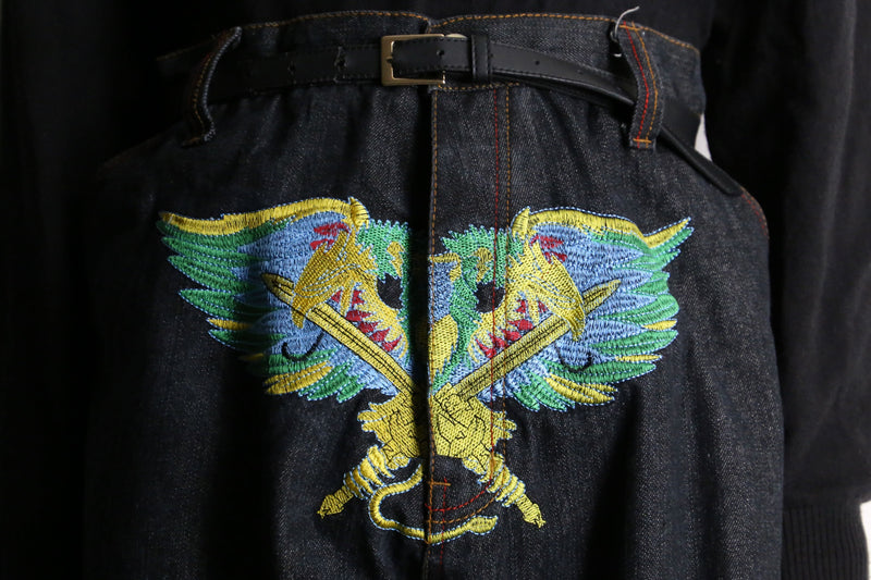 "COOGI" front sword embroidery loose baggy denim