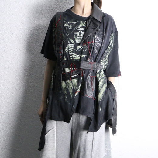 "Re:make" leather docking skull graphic Tee
