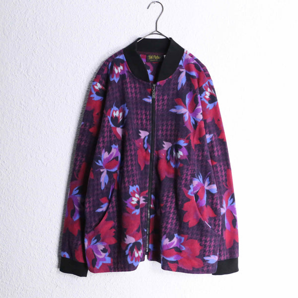 "BOB MACKIE" houndstooth botanical pattern fleece blouson
