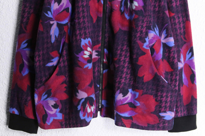 "BOB MACKIE" houndstooth botanical pattern fleece blouson