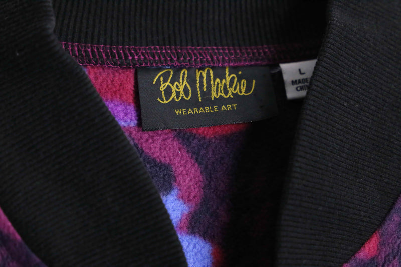 "BOB MACKIE" houndstooth botanical pattern fleece blouson
