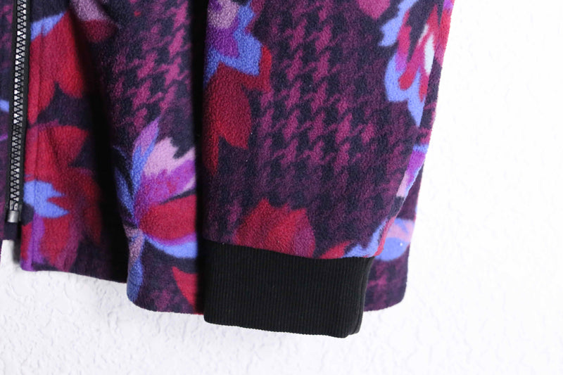 "BOB MACKIE" houndstooth botanical pattern fleece blouson
