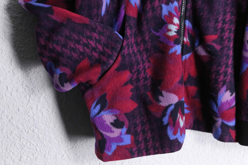 "BOB MACKIE" houndstooth botanical pattern fleece blouson