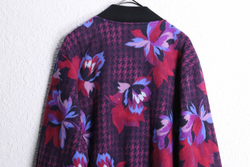 "BOB MACKIE" houndstooth botanical pattern fleece blouson