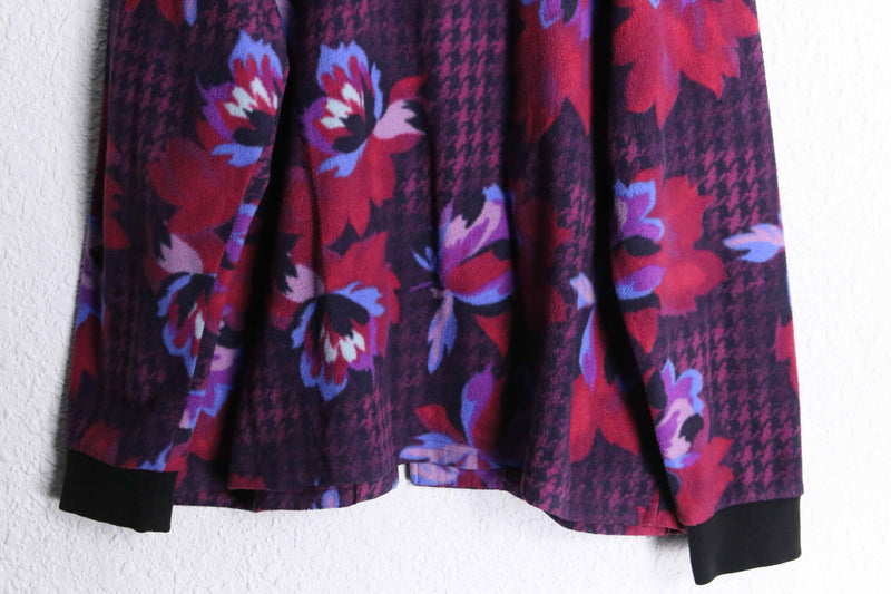"BOB MACKIE" houndstooth botanical pattern fleece blouson