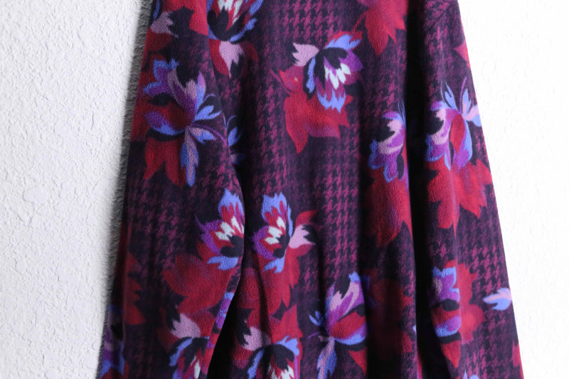 "BOB MACKIE" houndstooth botanical pattern fleece blouson