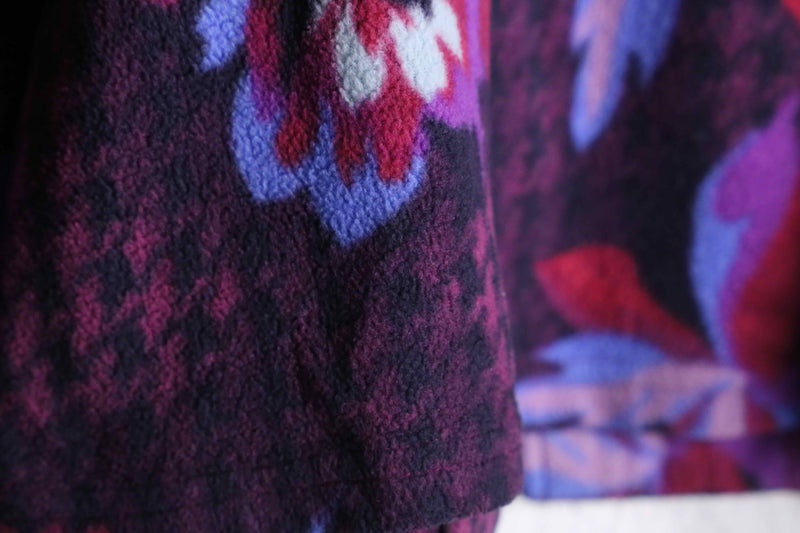 "BOB MACKIE" houndstooth botanical pattern fleece blouson