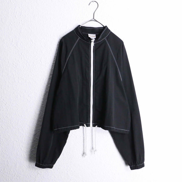 black short length nylon zip up jacket