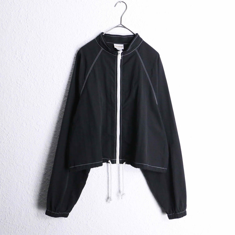 black short length nylon zip up jacket