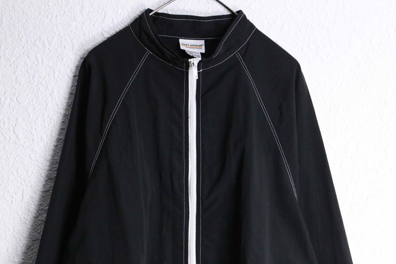black short length nylon zip up jacket