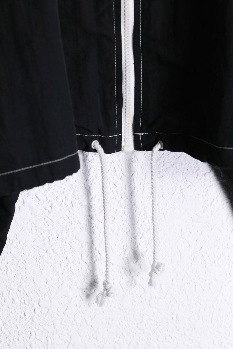 black short length nylon zip up jacket
