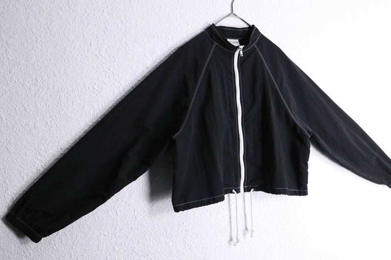 black short length nylon zip up jacket