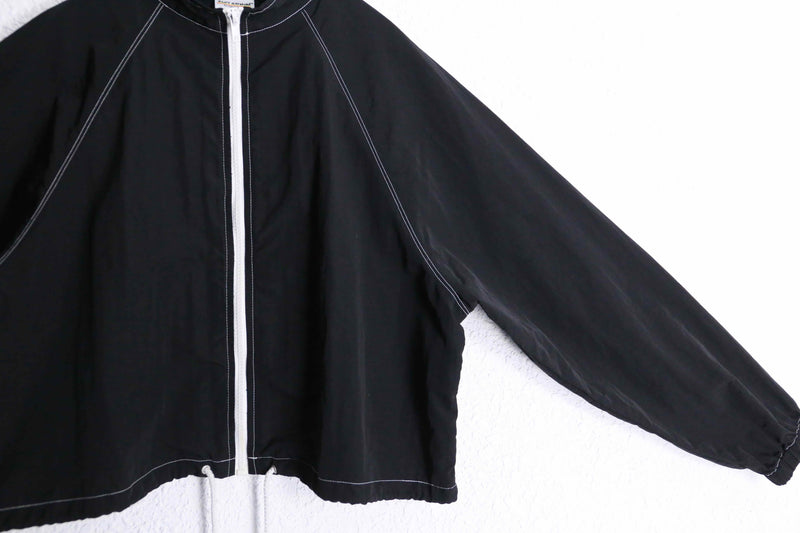 black short length nylon zip up jacket