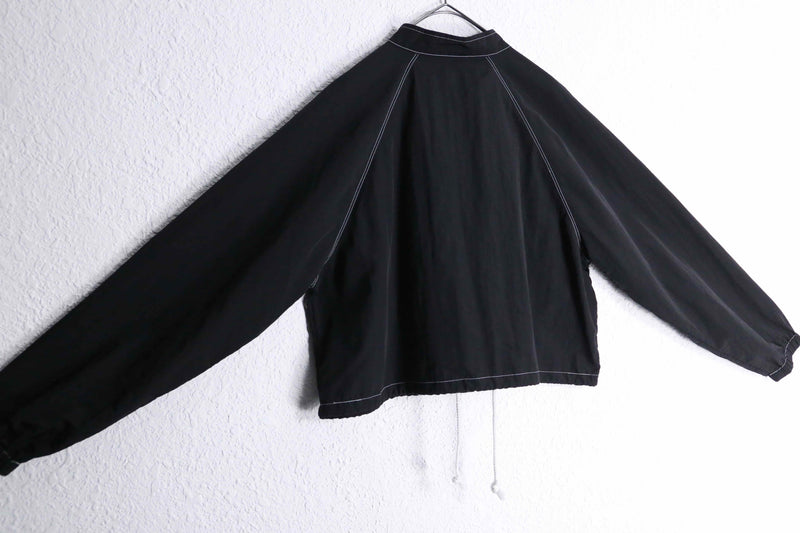 black short length nylon zip up jacket