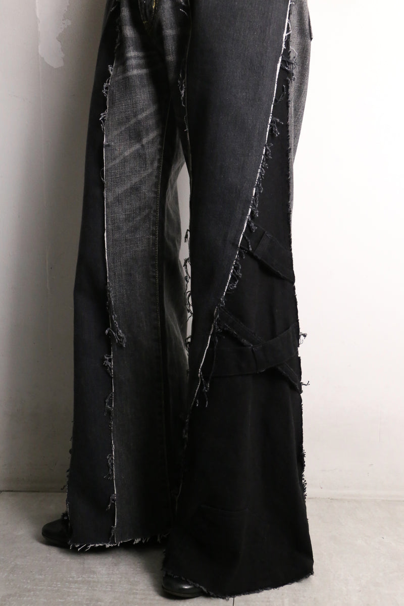 remake "再構築" black color gimmick flare denim pants