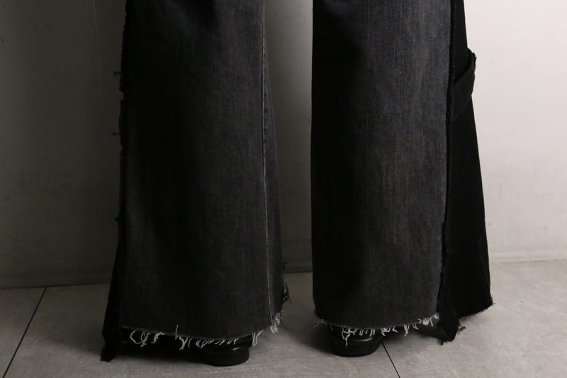 remake "再構築" black color gimmick flare denim pants