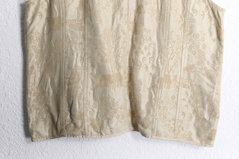 "CHICO'S" cream yellow embroidery button up best