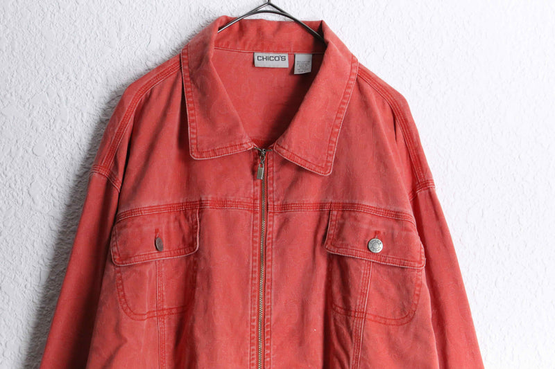 "CHICO'S" vermilion flower design zip up jacket