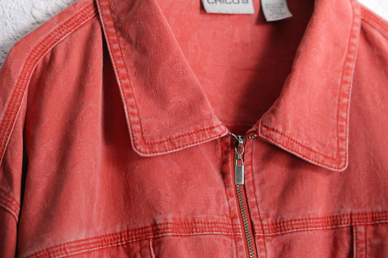 "CHICO'S" vermilion flower design zip up jacket
