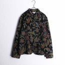 black base flower design band collar gobelin jacket