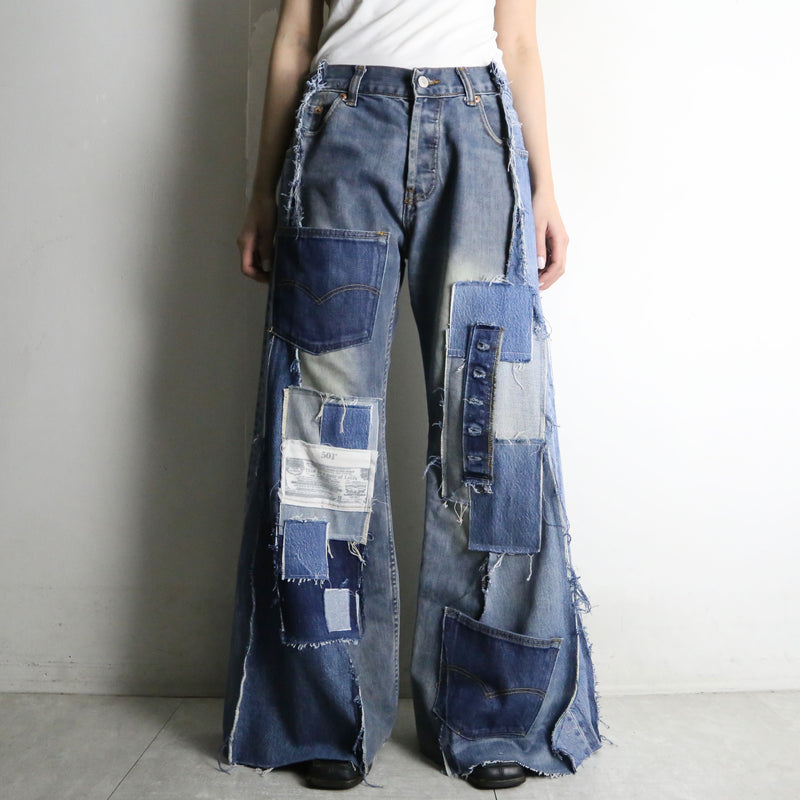 “Re:make” patchwork design docking flare denim pants