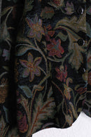 black base flower design band collar gobelin jacket