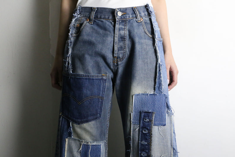 “Re:make” patchwork design docking flare denim pants