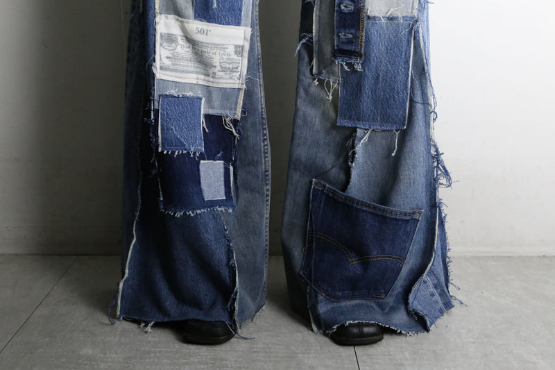 “Re:make” patchwork design docking flare denim pants