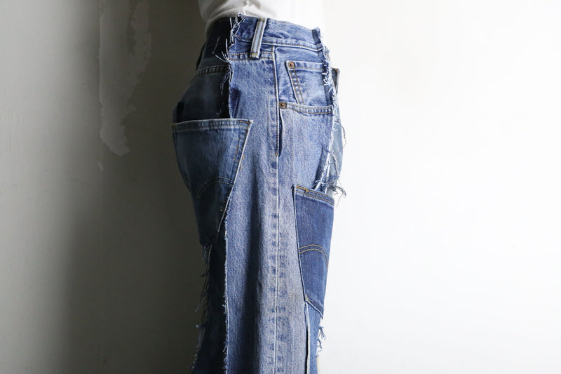 “Re:make” patchwork design docking flare denim pants