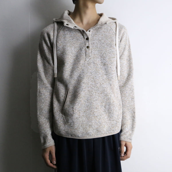 half button knit hoodie