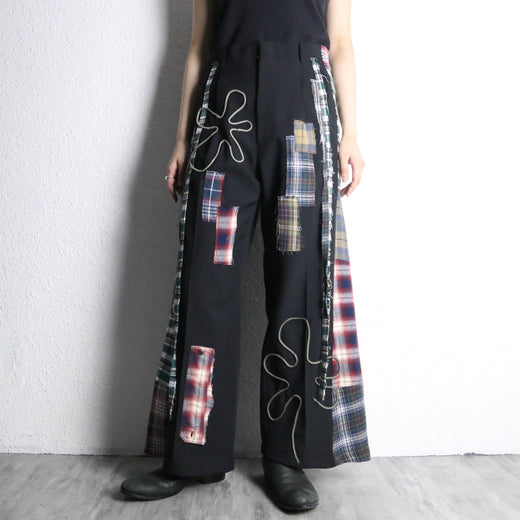 "Re:make"花柄　check shirt docking flare trousers pants