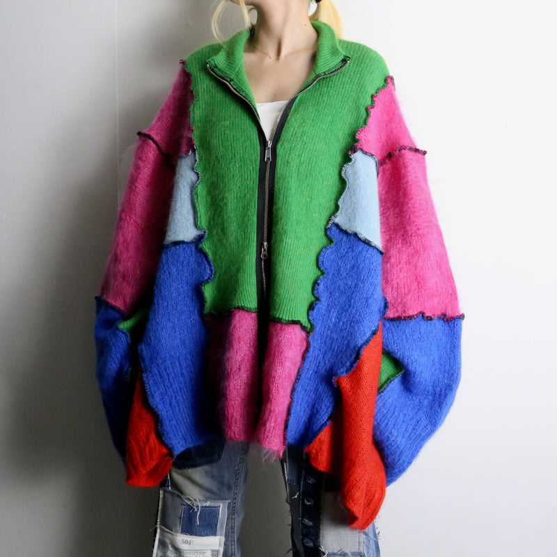 "Re:make" colorful double zip design knit