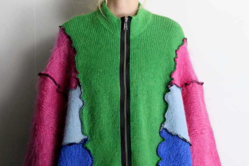 "Re:make" colorful double zip design knit