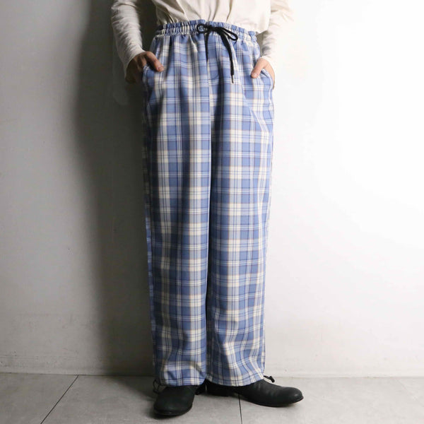 blue × white check pattern easy pants