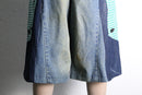 "Re:make" gingham pocket wide denim shorts