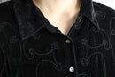 “WHITE STAG” black velours botanical embroidery shirt