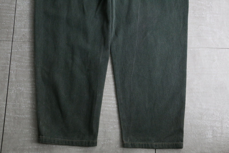 fade green wide tapered silhouette denim