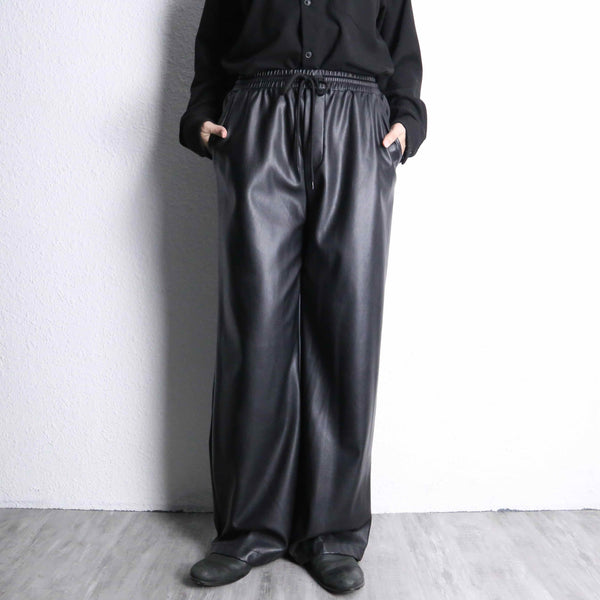 black fake leather wide straight pants