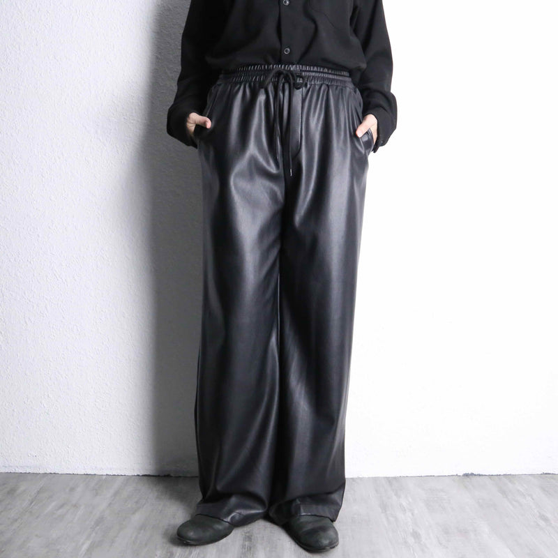 black fake leather wide straight pants