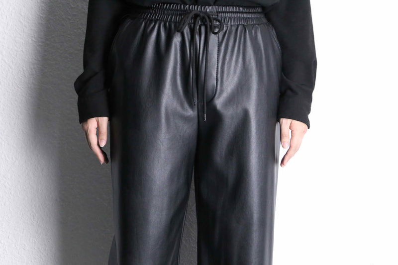 black fake leather wide straight pants