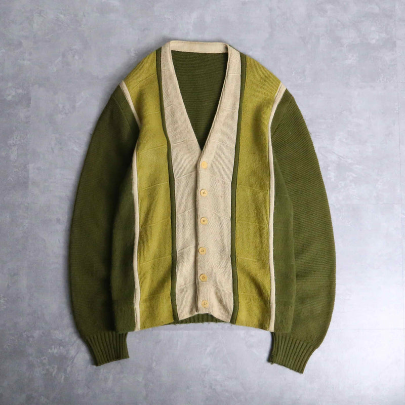 70's green color switch acrylic cardigan